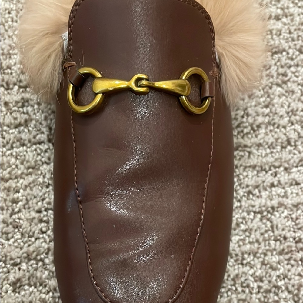 Brown Leather Fur-Lined Loafers - Picture 6 of 6